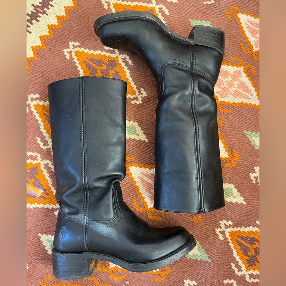Vintage Frye Black Campus Tall Heel Leather Boots USA Made 8.5